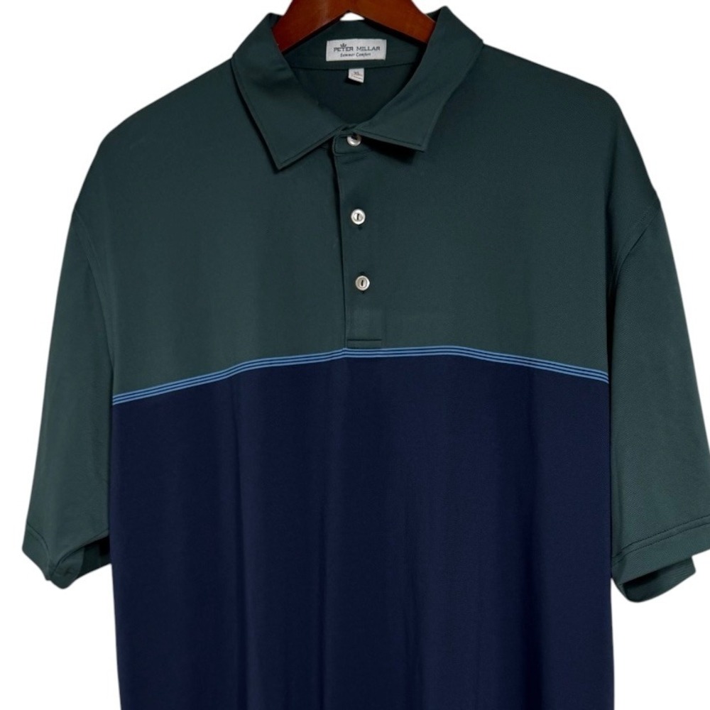 Peter Millar Summer Comfort Polo Shirt Mens XL Green Navy Colorblock MF21EK57S